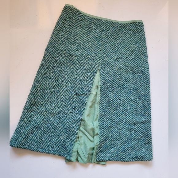 Judith par Judith Lacroix Wool Blend Tweed Green Skirt Size 4 - Picture 2 of 8